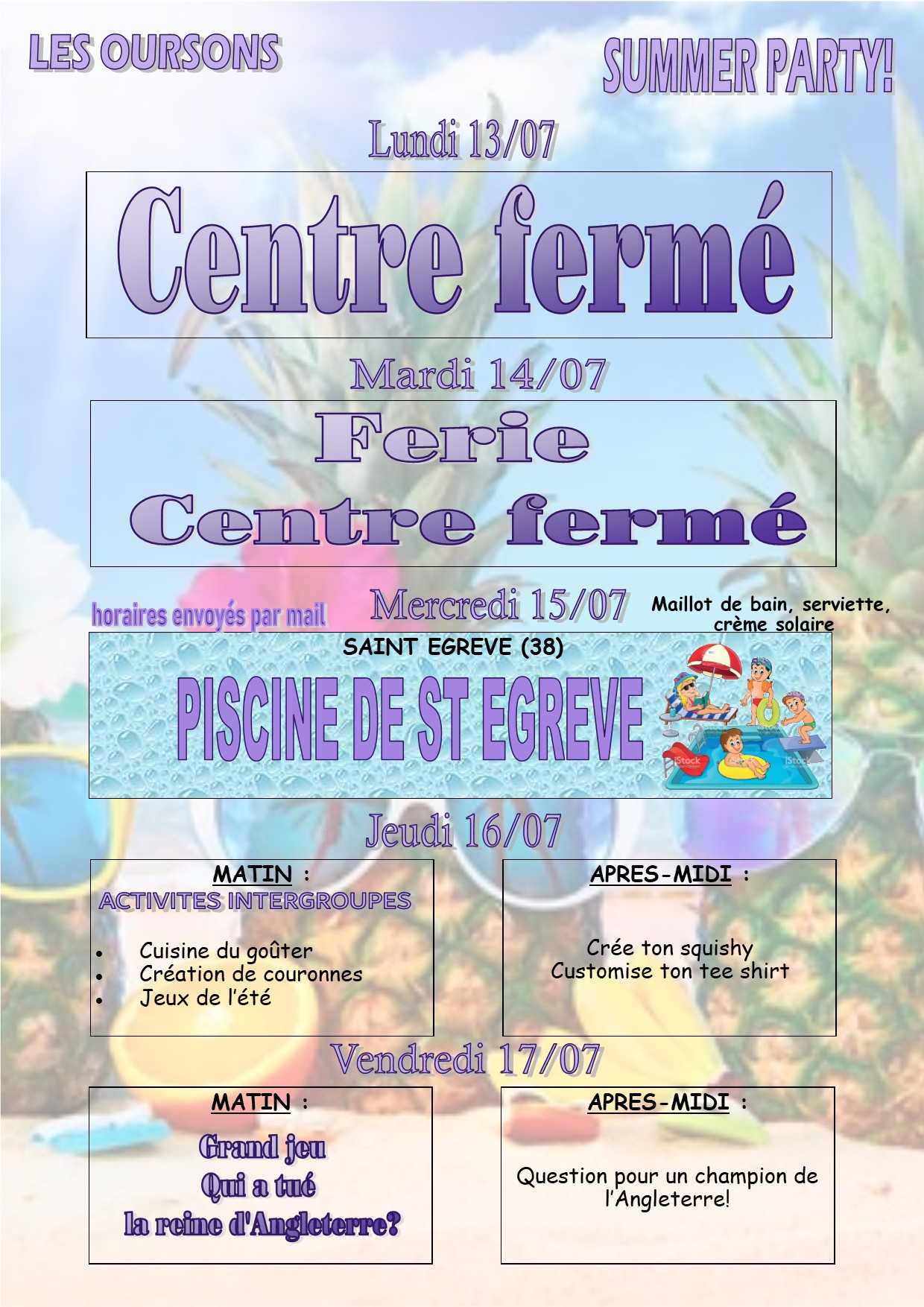VACANCES ETE 2026 oursons